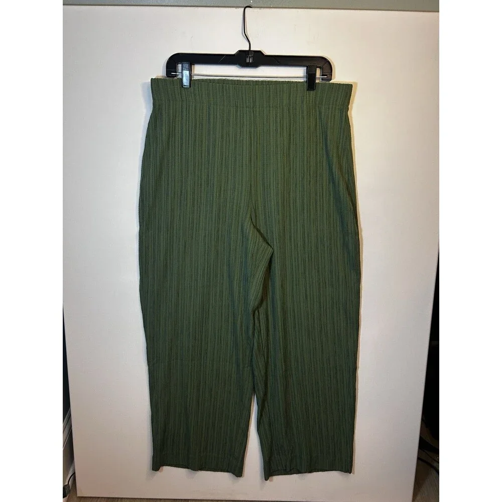Jones New York Signature Green Textured Knit 2pc Set V-Neck Sleeveless L Texture